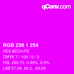 颜色代码: RGB 236 1 254 | qconv.com