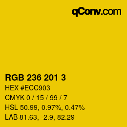 Color code: RGB 236 201 3 | qconv.com