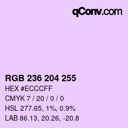 Color code: RGB 236 204 255 | qconv.com