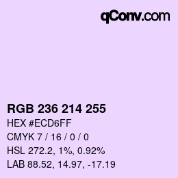 Color code: RGB 236 214 255 | qconv.com