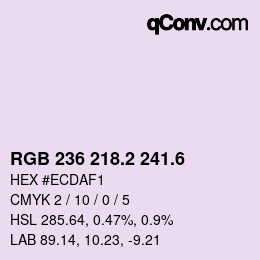 カラーコード: RGB 236 218.2 241.6 | qconv.com