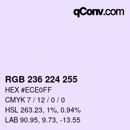 Color code: RGB 236 224 255 | qconv.com