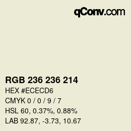 Color code: RGB 236 236 214 | qconv.com
