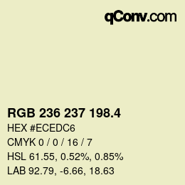 カラーコード: RGB 236 237 198.4 | qconv.com