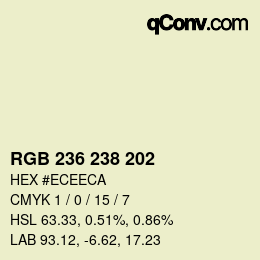 Code couleur: RGB 236 238 202 | qconv.com