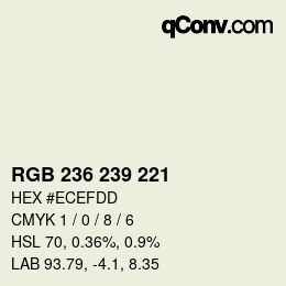 Código de color: RGB 236 239 221 | qconv.com