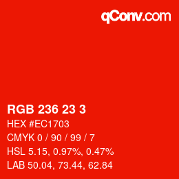 颜色代码: RGB 236 23 3 | qconv.com