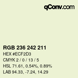 カラーコード: RGB 236 242 211 | qconv.com