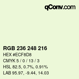 Color code: RGB 236 248 216 | qconv.com