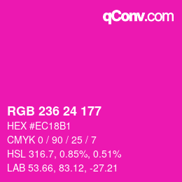 颜色代码: RGB 236 24 177 | qconv.com