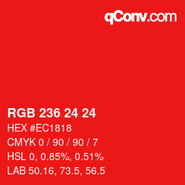 Color code: RGB 236 24 24 | qconv.com