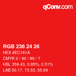 カラーコード: RGB 236 24 26 | qconv.com