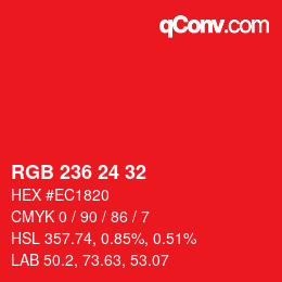 颜色代码: RGB 236 24 32 | qconv.com