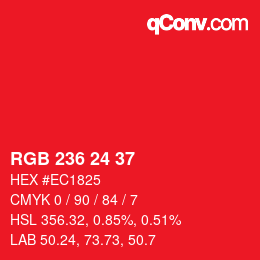 颜色代码: RGB 236 24 37 | qconv.com