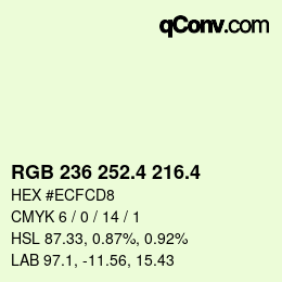カラーコード: RGB 236 252.4 216.4 | qconv.com