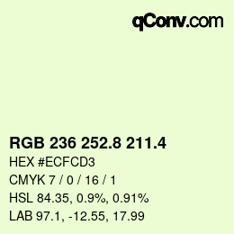 カラーコード: RGB 236 252.8 211.4 | qconv.com