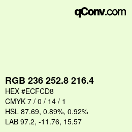 カラーコード: RGB 236 252.8 216.4 | qconv.com
