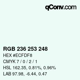 Color code: RGB 236 253 248 | qconv.com