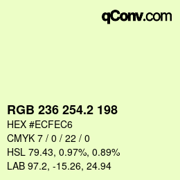 カラーコード: RGB 236 254.2 198 | qconv.com