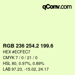 カラーコード: RGB 236 254.2 199.6 | qconv.com