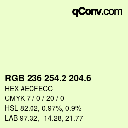 カラーコード: RGB 236 254.2 204.6 | qconv.com