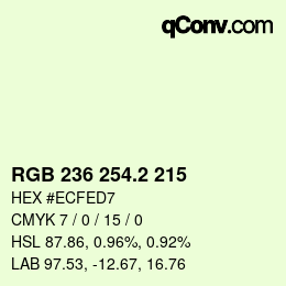 カラーコード: RGB 236 254.2 215 | qconv.com