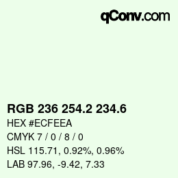 カラーコード: RGB 236 254.2 234.6 | qconv.com