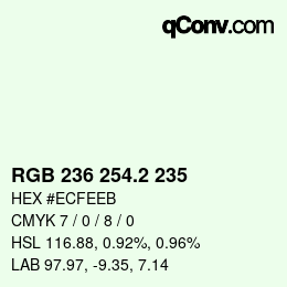 カラーコード: RGB 236 254.2 235 | qconv.com