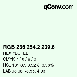 カラーコード: RGB 236 254.2 239.6 | qconv.com
