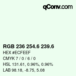 カラーコード: RGB 236 254.6 239.6 | qconv.com