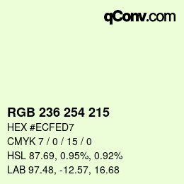 カラーコード: RGB 236 254 215 | qconv.com