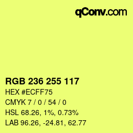 Color code: RGB 236 255 117 | qconv.com