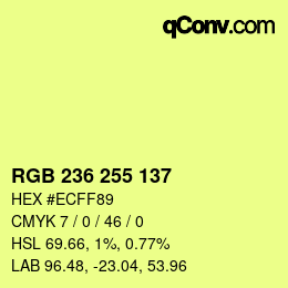 Color code: RGB 236 255 137 | qconv.com