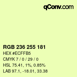 Color code: RGB 236 255 181 | qconv.com