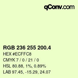 カラーコード: RGB 236 255 200.4 | qconv.com