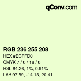 カラーコード: RGB 236 255 208 | qconv.com