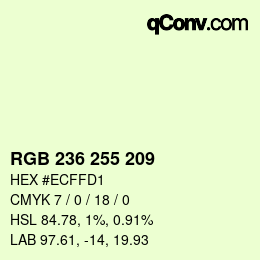 Color code: RGB 236 255 209 | qconv.com
