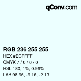 Código de color: RGB 236 255 255 | qconv.com