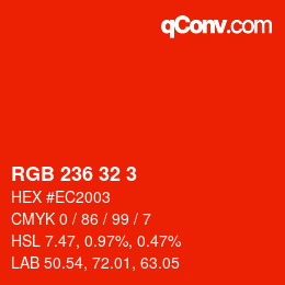 カラーコード: RGB 236 32 3 | qconv.com