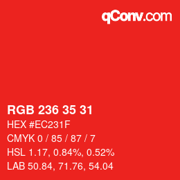 颜色代码: RGB 236 35 31 | qconv.com
