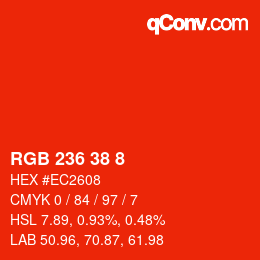 Color code: RGB 236 38 8 | qconv.com