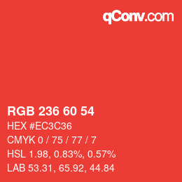 颜色代码: RGB 236 60 54 | qconv.com