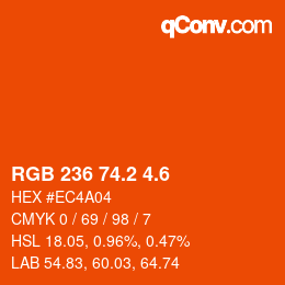 カラーコード: RGB 236 74.2 4.6 | qconv.com