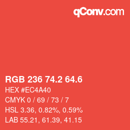 カラーコード: RGB 236 74.2 64.6 | qconv.com