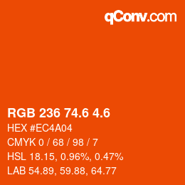 カラーコード: RGB 236 74.6 4.6 | qconv.com
