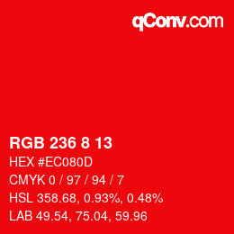 カラーコード: RGB 236 8 13 | qconv.com