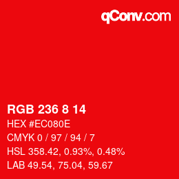 カラーコード: RGB 236 8 14 | qconv.com