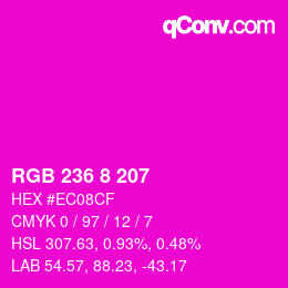 カラーコード: RGB 236 8 207 | qconv.com