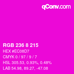 カラーコード: RGB 236 8 215 | qconv.com