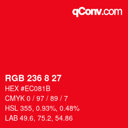 颜色代码: RGB 236 8 27 | qconv.com